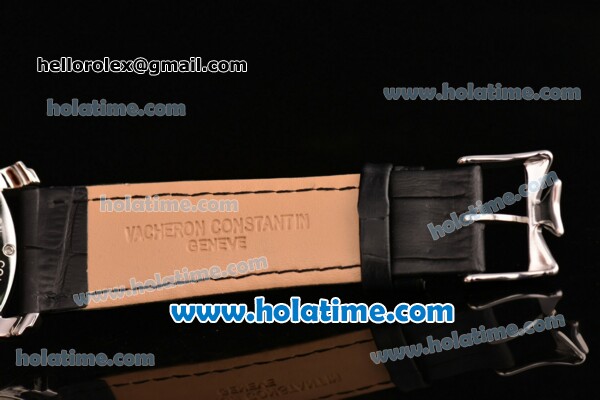 Vacheron Constantin Malte Miyota Quartz Steel Case with Black Leather Bracelet Diamond Markers and Black Dial - Click Image to Close